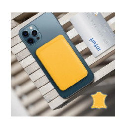 Avizar Porte Carte Magsafe iPhone 12 et 13 Revêtement en Cuir Fixation Magnétique Jaune