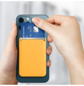 Avizar Porte Carte Magsafe iPhone 12 et 13 Revêtement en Cuir Fixation Magnétique Jaune