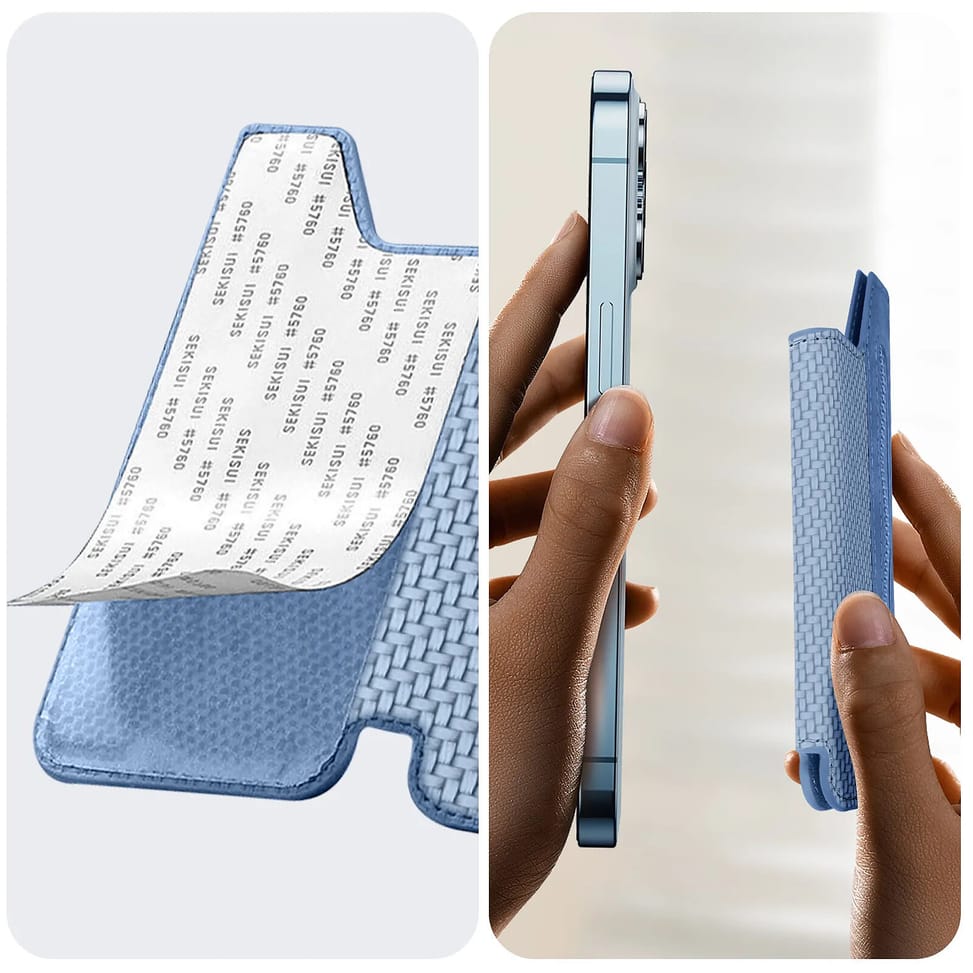 Avizar Portefeuille Adhésif 5 compartiments et Rangement extérieur zippé Finition carbone Bleu — image 4