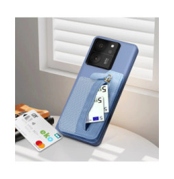 Avizar Portefeuille Adhésif 5 compartiments et Rangement extérieur zippé Finition carbone Bleu