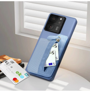 Avizar Portefeuille Adhésif 5 compartiments et Rangement extérieur zippé Finition carbone Bleu