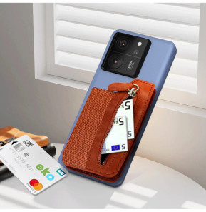 Avizar Portefeuille Adhésif 5 compartiments et Rangement extérieur zippé Finition carbone Marron