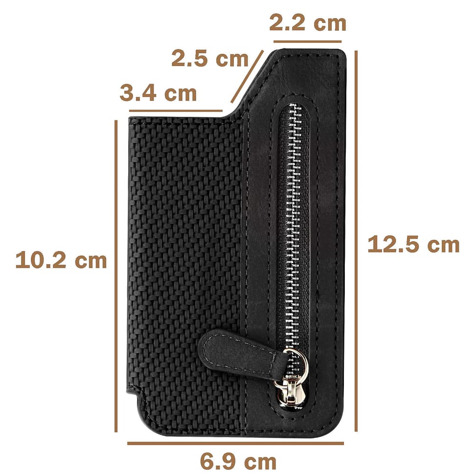 Avizar Portefeuille Adhésif 5 compartiments et Rangement extérieur zippé Finition carbone Noir — image 3