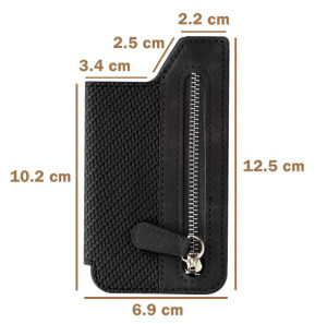 Avizar Portefeuille Adhésif 5 compartiments et Rangement extérieur zippé Finition carbone Noir