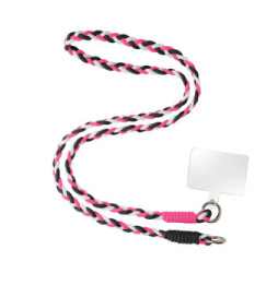 Avizar Tour de Cou Tressé pour Smartphone 65cm Accroche Universelle Rose