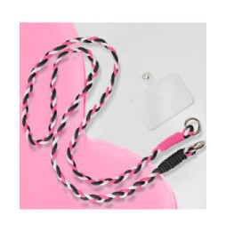 Avizar Tour de Cou Tressé pour Smartphone 65cm Accroche Universelle Rose