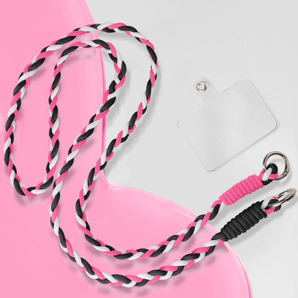 Avizar Tour de Cou Tressé pour Smartphone 65cm Accroche Universelle Rose — image 5