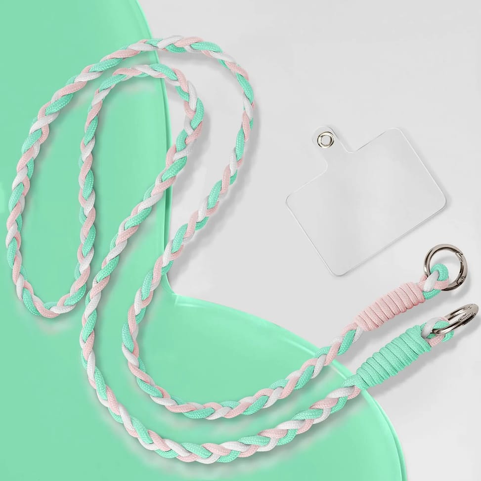 Avizar Tour de Cou Tressé pour Smartphone 65cm Accroche Universelle Vert Pâle — image 5
