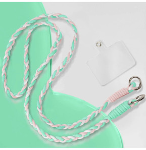 Avizar Tour de Cou Tressé pour Smartphone 65cm Accroche Universelle Vert Pâle