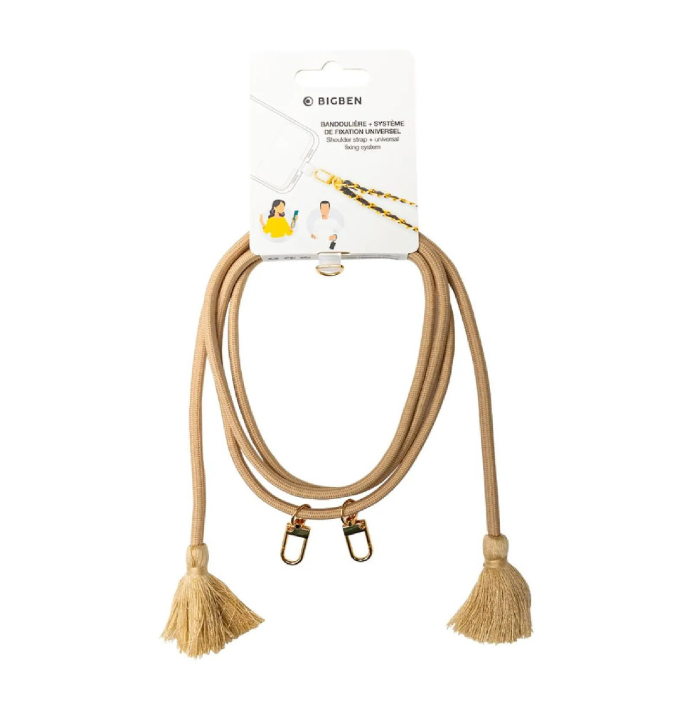 BigBen Connected Bandoulière Smartphone Universelle avec Pompons Beige