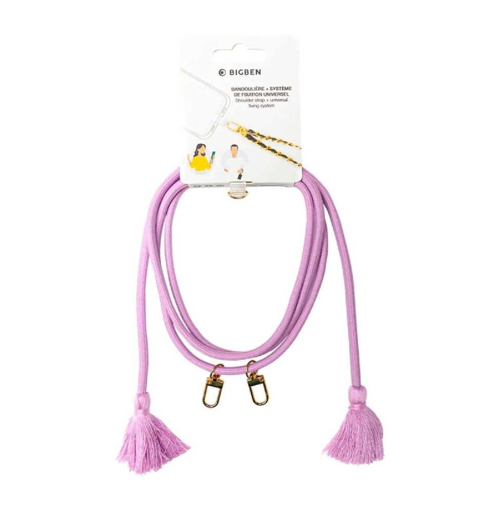 BigBen Connected Bandoulière Smartphone Universelle avec Pompons Rose
