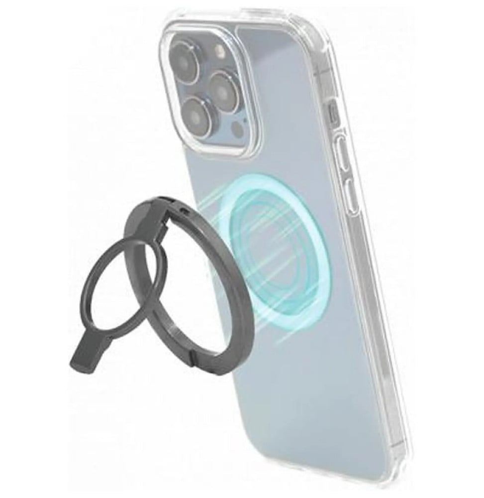 BigBen Connected Support Bague Magnétique Stand Grip Compatible MagSafe Gris