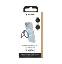 BigBen Connected Support Bague Magnétique Stand Grip Compatible MagSafe Gris