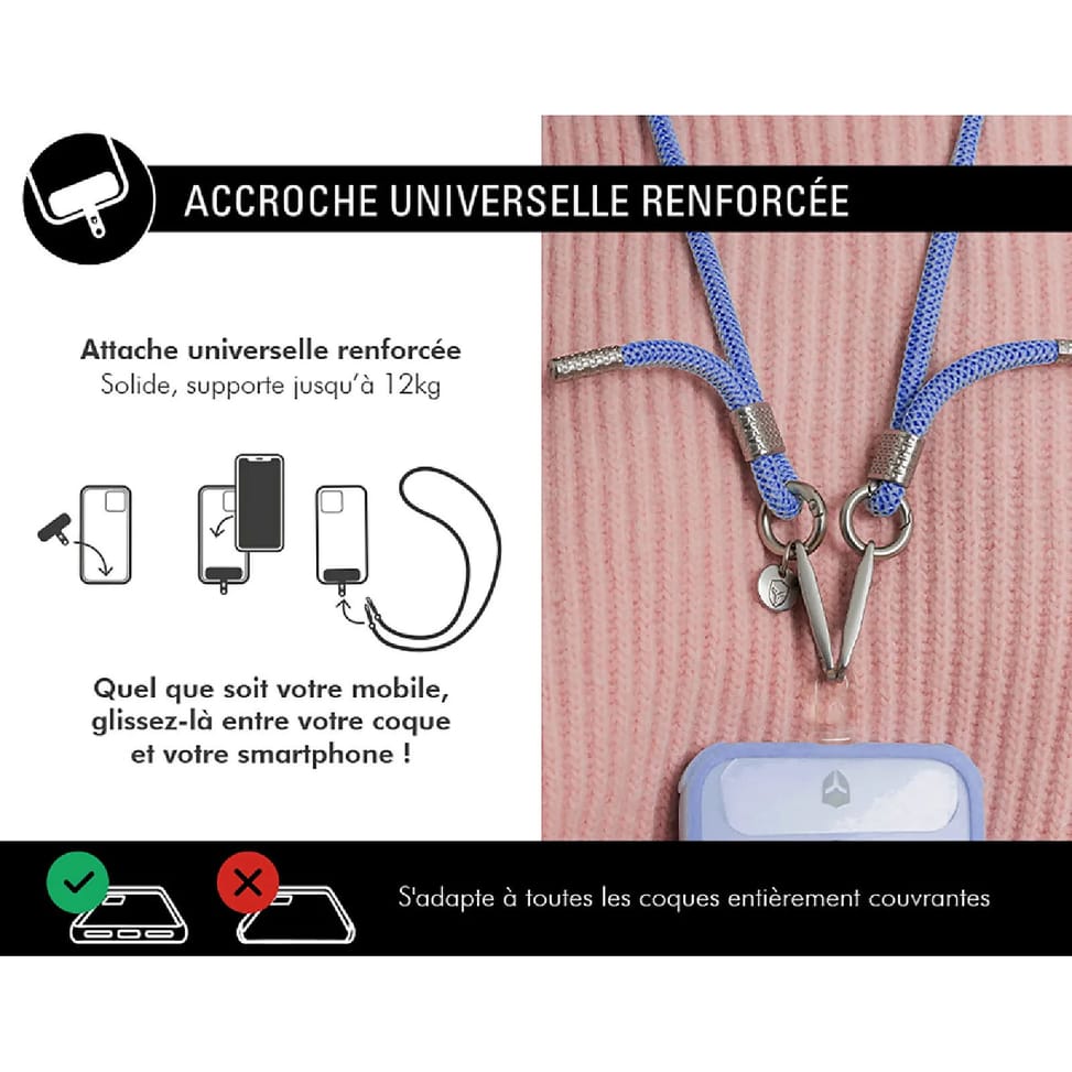 Force Case Bandoulière pour Smartphone Universel Double Accroche avec Système de Fixation Bleu — image 2