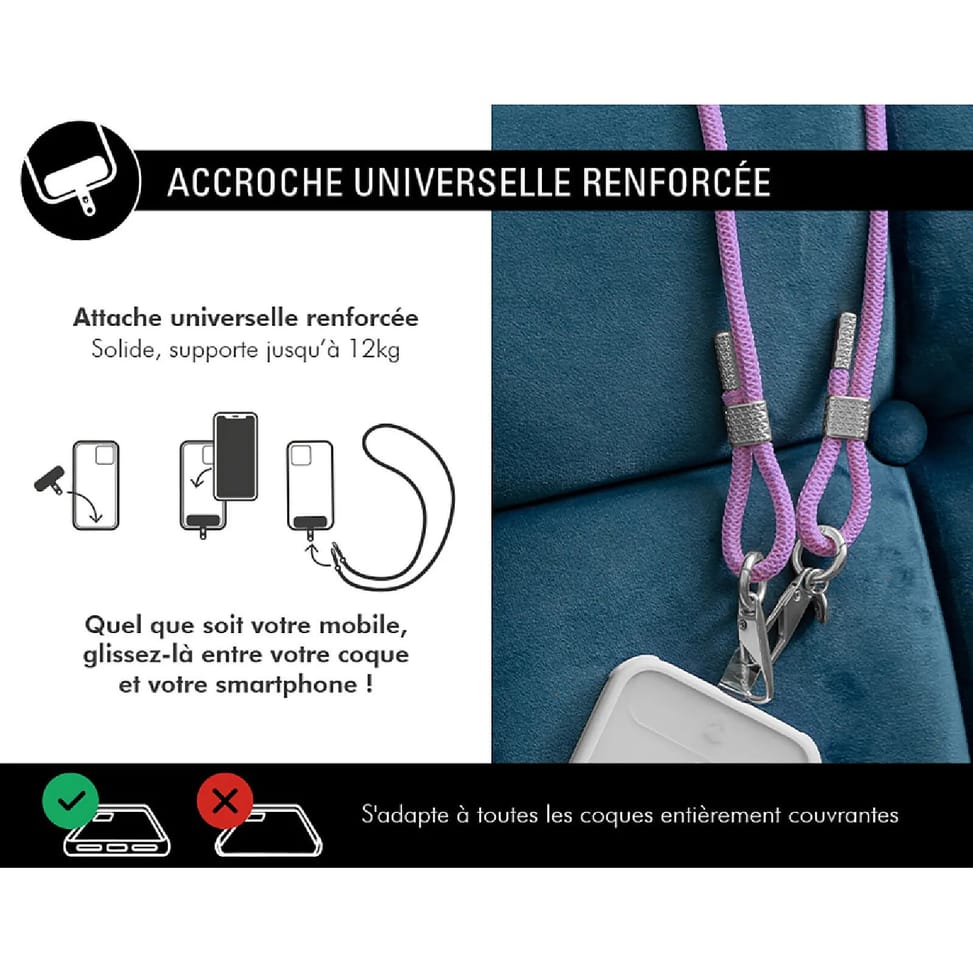Force Case Bandoulière pour Smartphone Universel Double Accroche avec Système de Fixation Violet — image 2