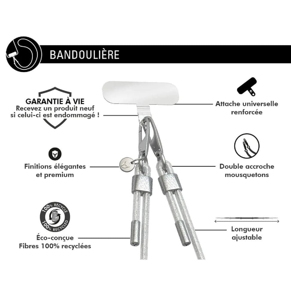 Force Case Bandoulière Téléphone Universelle Paillettes avec Mousqueton Argent — image 2