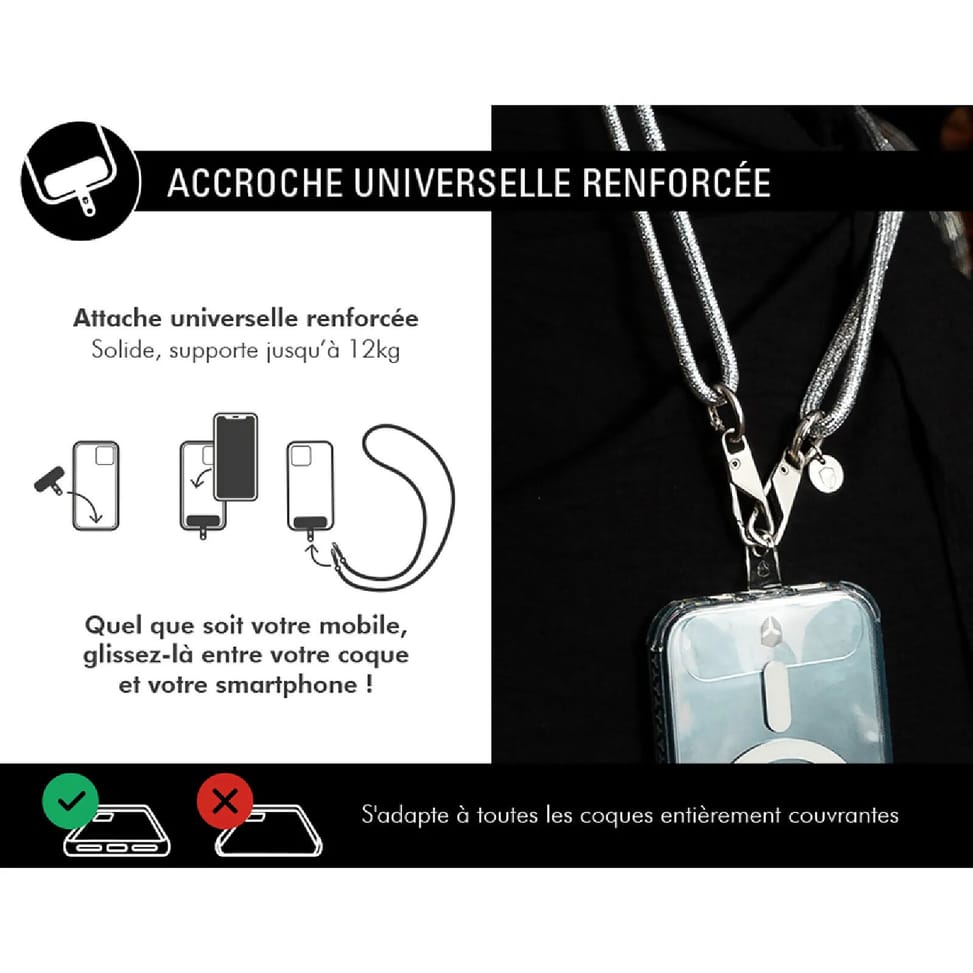 Force Case Bandoulière Téléphone Universelle Paillettes avec Mousqueton Argent — image 3