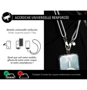 Force Case Bandoulière Téléphone Universelle Paillettes avec Mousqueton Argent
