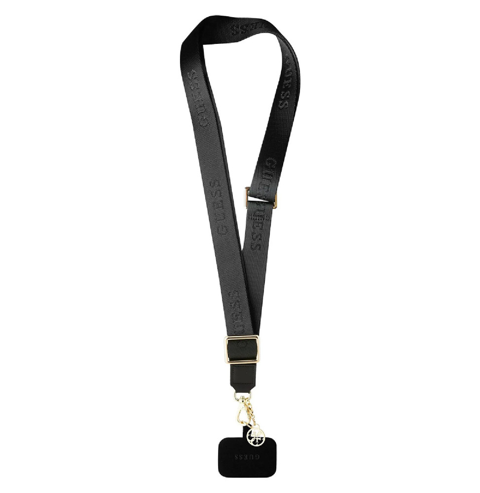Guess Bandoulière pour Téléphone Réglable en Nylon avec Pendentif Noir