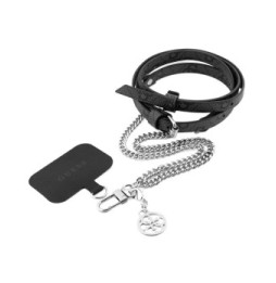 Guess Cordon Bandoulière Smartphone Longueur 150cm avec Accroche Argent et Noir