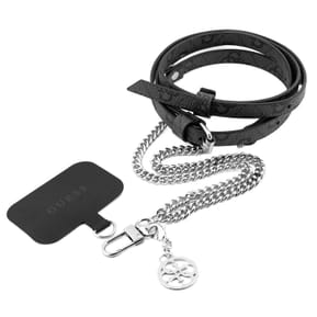 Guess Cordon Bandoulière Smartphone Longueur 150cm avec Accroche Argent et Noir
