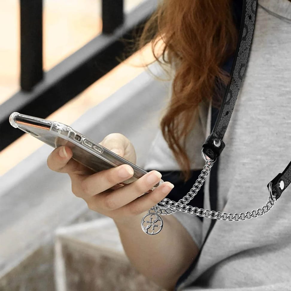 Guess Cordon Bandoulière Smartphone Longueur 150cm avec Accroche Argent et Noir — image 3