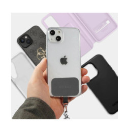 Guess Cordon Bandoulière Smartphone Longueur 150cm avec Accroche Argent et Noir