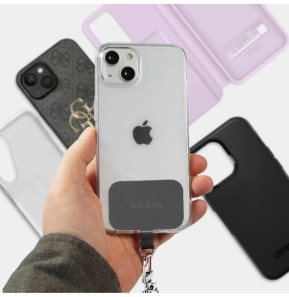 Guess Cordon Bandoulière Smartphone Longueur 150cm avec Accroche Argent et Noir