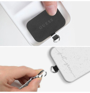 Guess Cordon Bandoulière Smartphone Longueur 150cm avec Accroche Argent et Noir