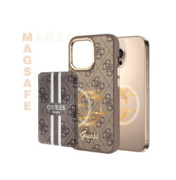 Guess Porte-cartes MagSafe élégant avec Fixation magnétique sécurisée Marron