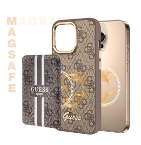 Guess Porte-cartes MagSafe élégant avec Fixation magnétique sécurisée Marron