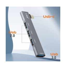 LinQ Adaptateur HUB USB C pour MacBook avec 4x USB 3.0 5Gbps OTG Argent