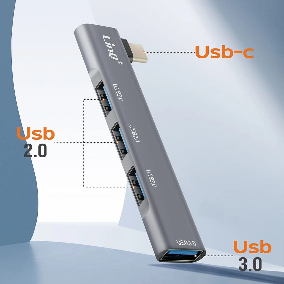 LinQ Adaptateur HUB USB C pour MacBook avec 4x USB 3.0 5Gbps OTG Argent — image 3