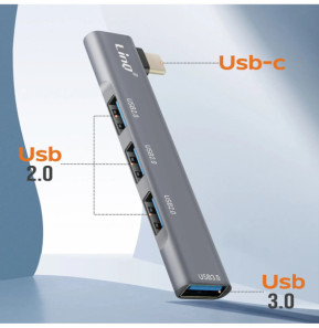 LinQ Adaptateur HUB USB C pour MacBook avec 4x USB 3.0 5Gbps OTG Argent