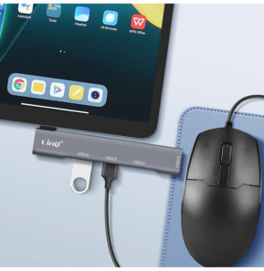 LinQ Adaptateur HUB USB C pour MacBook avec 4x USB 3.0 5Gbps OTG Argent