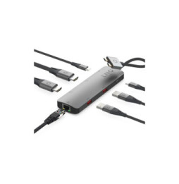 LinQ Hub 2 USB-C Multiports 7-en-2 PD 100W Ethernet Modèle D2 Pro MST Gris