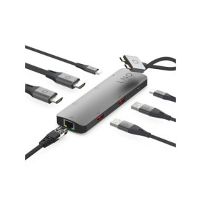 LinQ Hub 2 USB-C Multiports 7-en-2 PD 100W Ethernet Modèle D2 Pro MST Gris