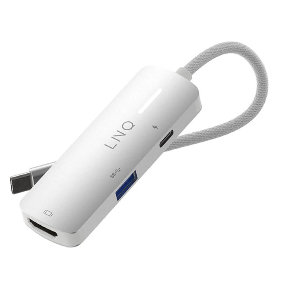 LinQ Hub 3-en-1 HDMI USB-C Power Delivery 140W 5Gbps Gris