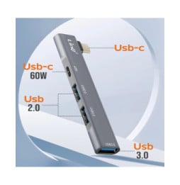 LinQ Hub 4 en 1 USB C avec Charge USB C 60W et 3 Ports USB 3.0 et 2.0 Argent