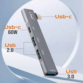 LinQ Hub 4 en 1 USB C avec Charge USB C 60W et 3 Ports USB 3.0 et 2.0 Argent — image 3