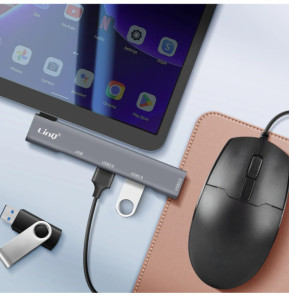 LinQ Hub 4 en 1 USB C avec Charge USB C 60W et 3 Ports USB 3.0 et 2.0 Argent