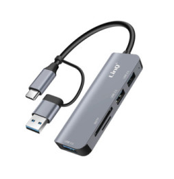 LinQ Hub USB C et USB avec USB 3.0 + 2x USB 2.0 Lecteur Cartes SD et TF Noir