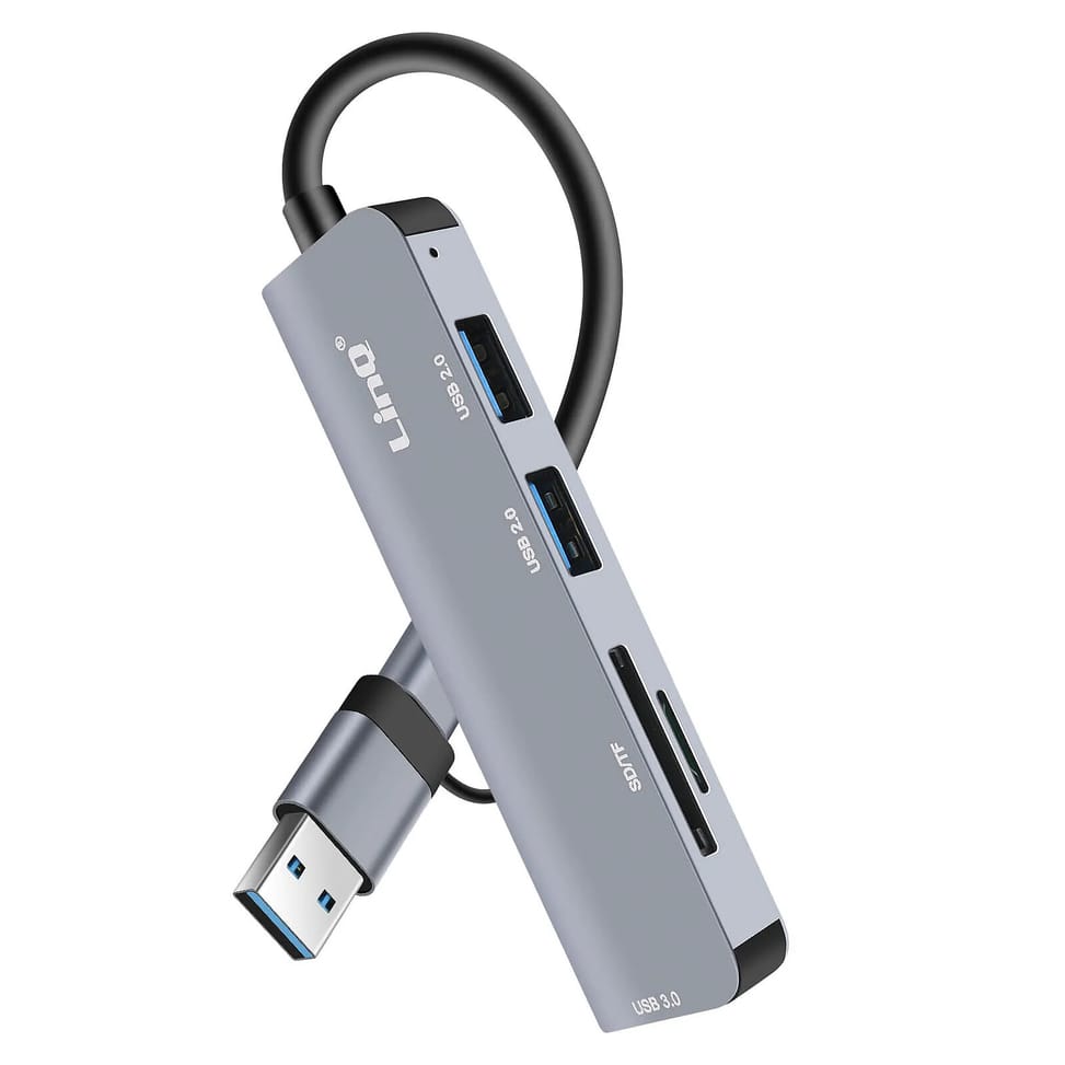 LinQ Hub USB C et USB avec USB 3.0 + 2x USB 2.0 Lecteur Cartes SD et TF Noir — image 2