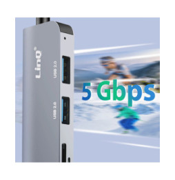 LinQ Hub USB C et USB avec USB 3.0 + 2x USB 2.0 Lecteur Cartes SD et TF Noir