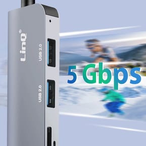 LinQ Hub USB C et USB avec USB 3.0 + 2x USB 2.0 Lecteur Cartes SD et TF Noir — image 3