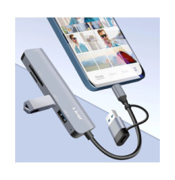 LinQ Hub USB C et USB avec USB 3.0 + 2x USB 2.0 Lecteur Cartes SD et TF Noir