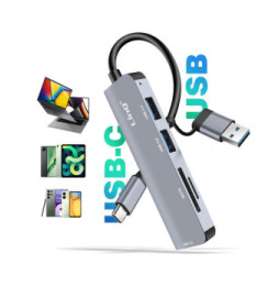 LinQ Hub USB C et USB avec USB 3.0 + 2x USB 2.0 Lecteur Cartes SD et TF Noir