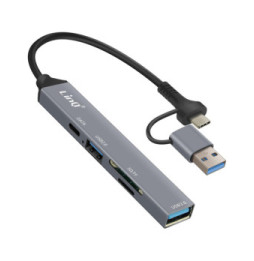 LinQ Hub USB C et USB avec USB-C + USB 2.0 + 3.0 Lecteur Cartes SD et TF Noir