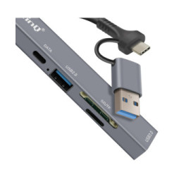 LinQ Hub USB C et USB avec USB-C + USB 2.0 + 3.0 Lecteur Cartes SD et TF Noir