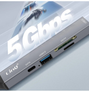LinQ Hub USB C et USB avec USB-C + USB 2.0 + 3.0 Lecteur Cartes SD et TF Noir